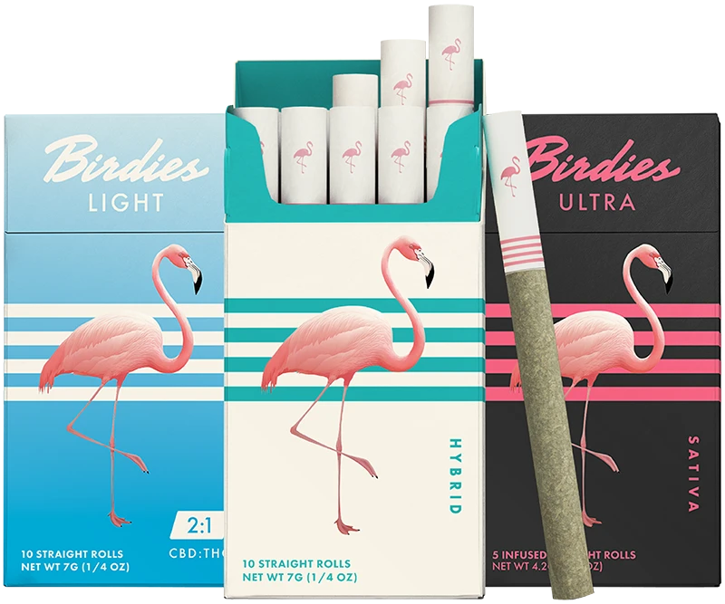 Birdies Classic, Ultra, and Lights pre-roll packaging
