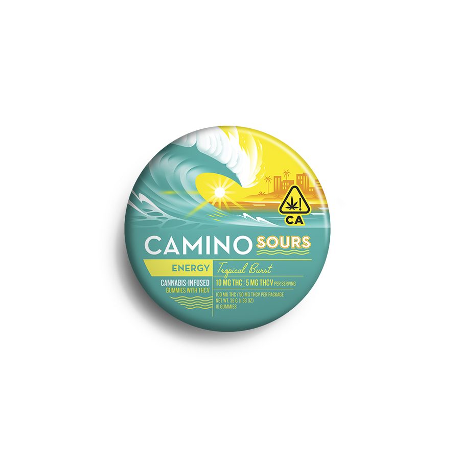 Camino Sours Tropical Burst THCV Energy gummies tin